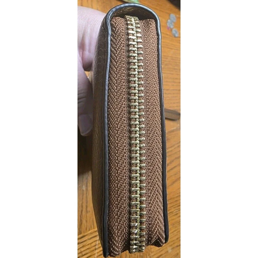 Michael Kors Brown Leather Zip Around Wallet Wristlet  Full Size